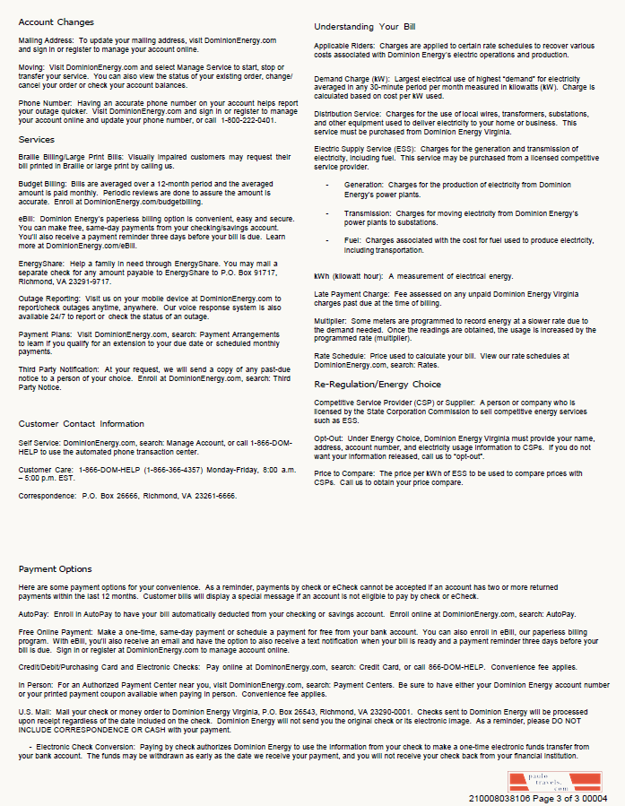 USA Dominion Energy utility bill template in Word and PDF formats, 3 pages, 3rd page